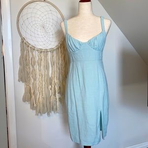Blue Spring Dress, linen like material